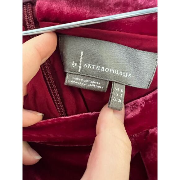 Anthropologie Women's 2 Skirt Monte Velvet Mini Raspberry Red Slit Knee Length - Picture 6 of 10